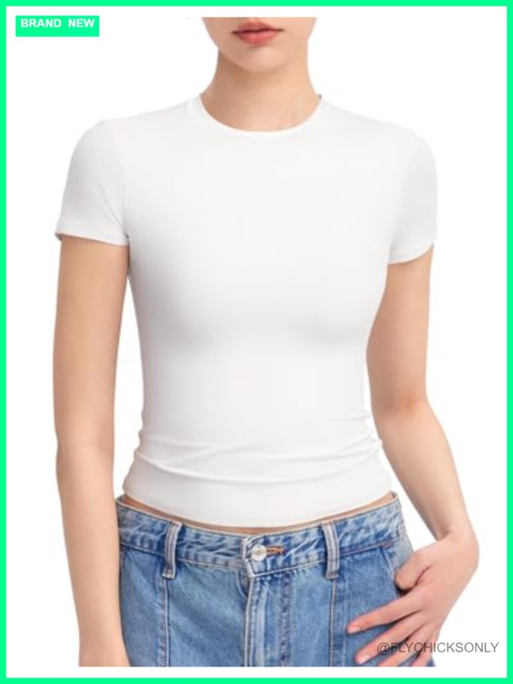 Double Lined Crew Neck Slim Fit Short Sleeve Crop Tee Y2K Basic Top